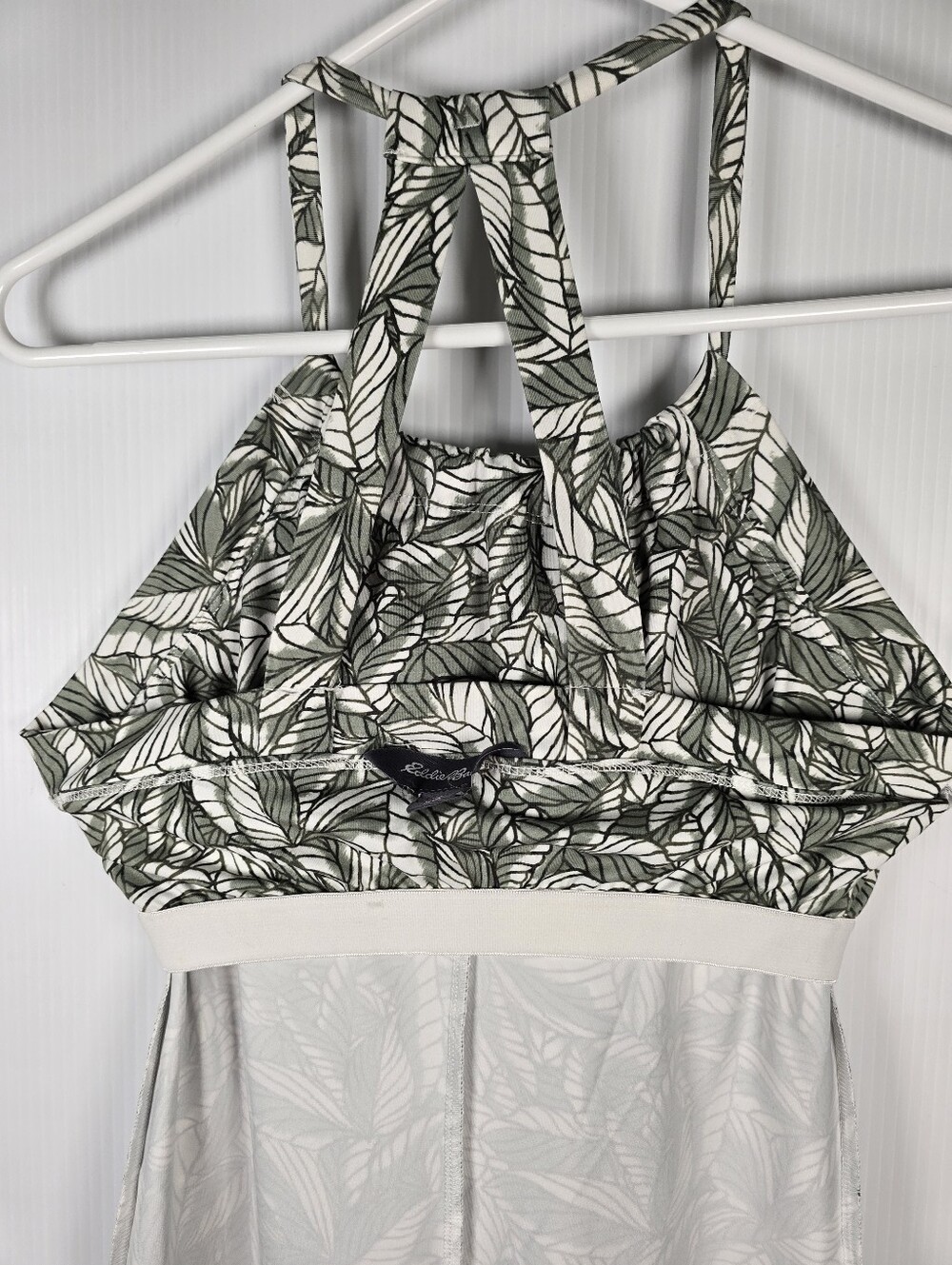 NWT Eddie Bauer Olive and White Leaf-Print Halter Mini Dress Built In Bra Size S - Picture 12 of 13
